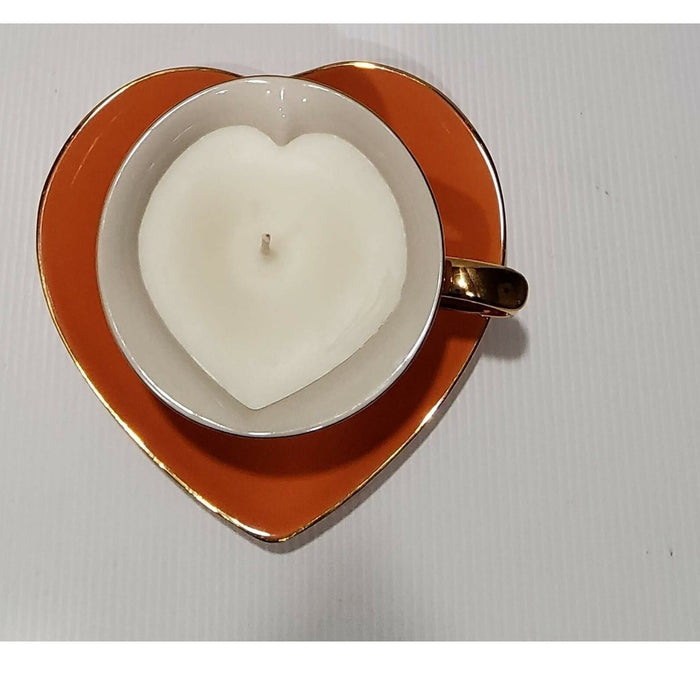 Teacup Candle - Candle in a Teacup - Heart Soy Candle- Orange/Rust/Gold - Peony & Lilac Fragrance - AMD Touring