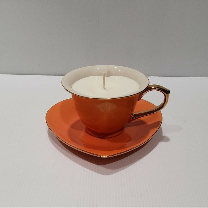 Teacup Candle - Candle in a Teacup - Heart Soy Candle- Orange/Rust/Gold - Peony & Lilac Fragrance - AMD Touring