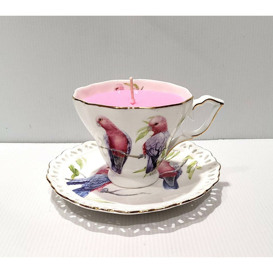 Teacup Candle - Candle in a Teacup - Soy Candle -Australian Birds - Linden Blossom Fragrance - AMD Touring